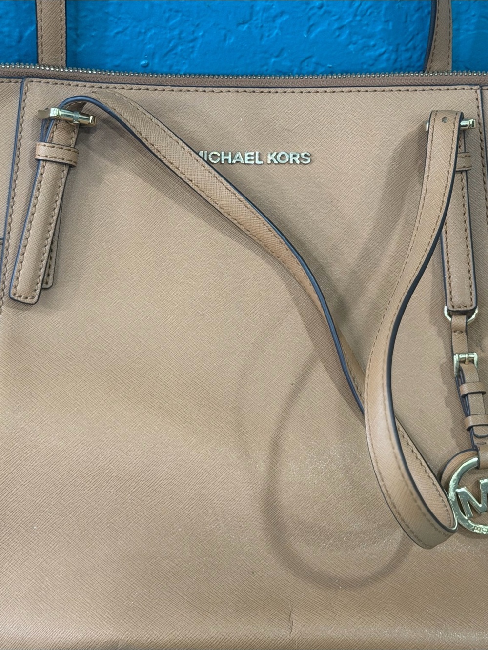Michael Kors Camel Tan Saffiano Tote with Gold Logo